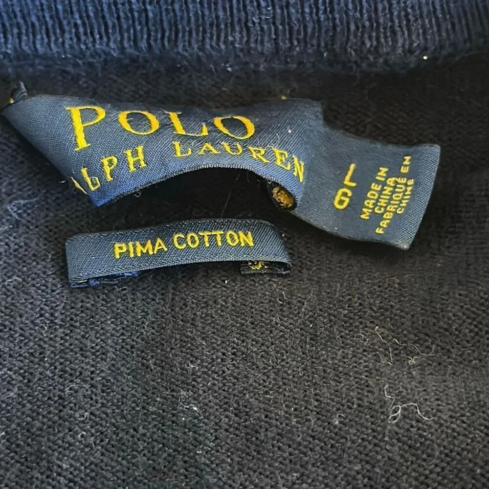 Polo Ralph Lauren Pima Cotton Mens  Vneck Sweater size L Large‎ Navy Blue